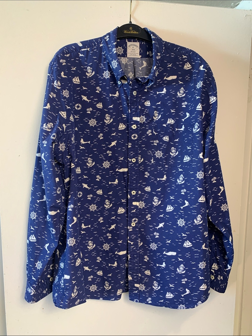Brooks Brothers Navy Blue Nautical Print Button-Down Shirt